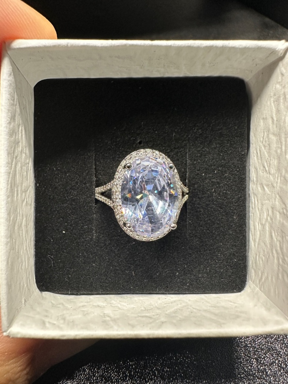 Clear Oval Halo Adjustable‎ Ring Silver Tone Statement - Picture 7 of 7